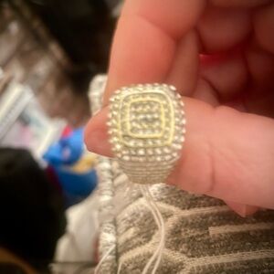 Pavé Square Statement Ring in Silver and Gold Tones